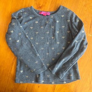 Betsey Johnson Gray and Gold Heart Long Sleeve Tee